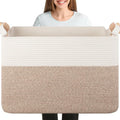 OIASKET 108L Cotton Rope Storage Basket for Living Room and Bedroom 25"x16"x16" Woven Laundry Basket, Heavy Duty Bin for Blankets, Pillows & Toys, Pet-Safe & Scratch-Free, Brown and White