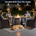 Luxury Swivel Rocker Chairs Fire Pit Table Set with 6" Thick Cushion 4 piece Wicker Outdoor Patio Chair with Sofa,Comfortable High Back Outdoor Patio Furniture Set - Brown | Beige