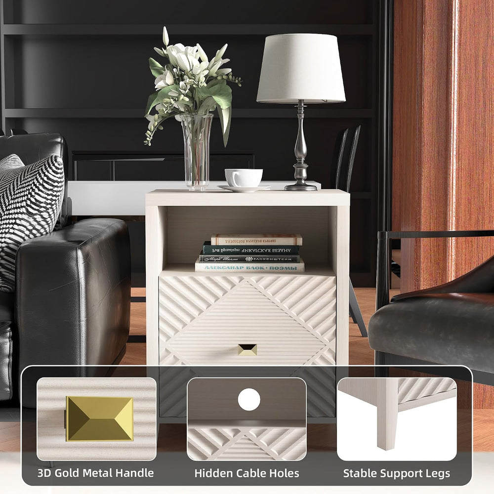 3imothrix End Table Set of 2 with Charging Station, Modern Nightstand with Do...