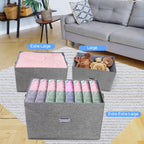 Large Linen Fabric Foldable Storage Bins with Removable Lid and Handles, Washable Storage Box Organizer Containers Baskets Cube with Cover for Bedroom,Closet,Office (Khaki, XXL(2-Pack))