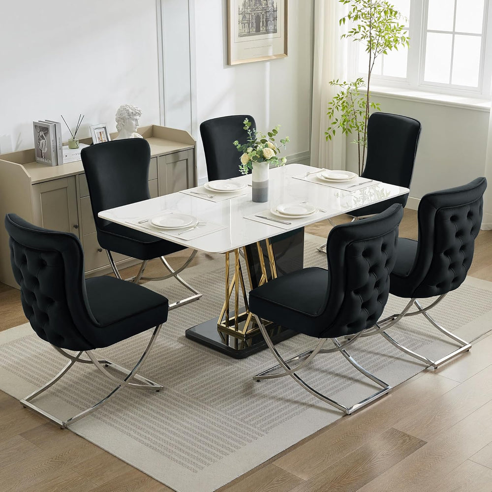 WUTUTUEE Luxury Velvet Dining Chairs, Tufted Upholstered Armless Accent Chair...