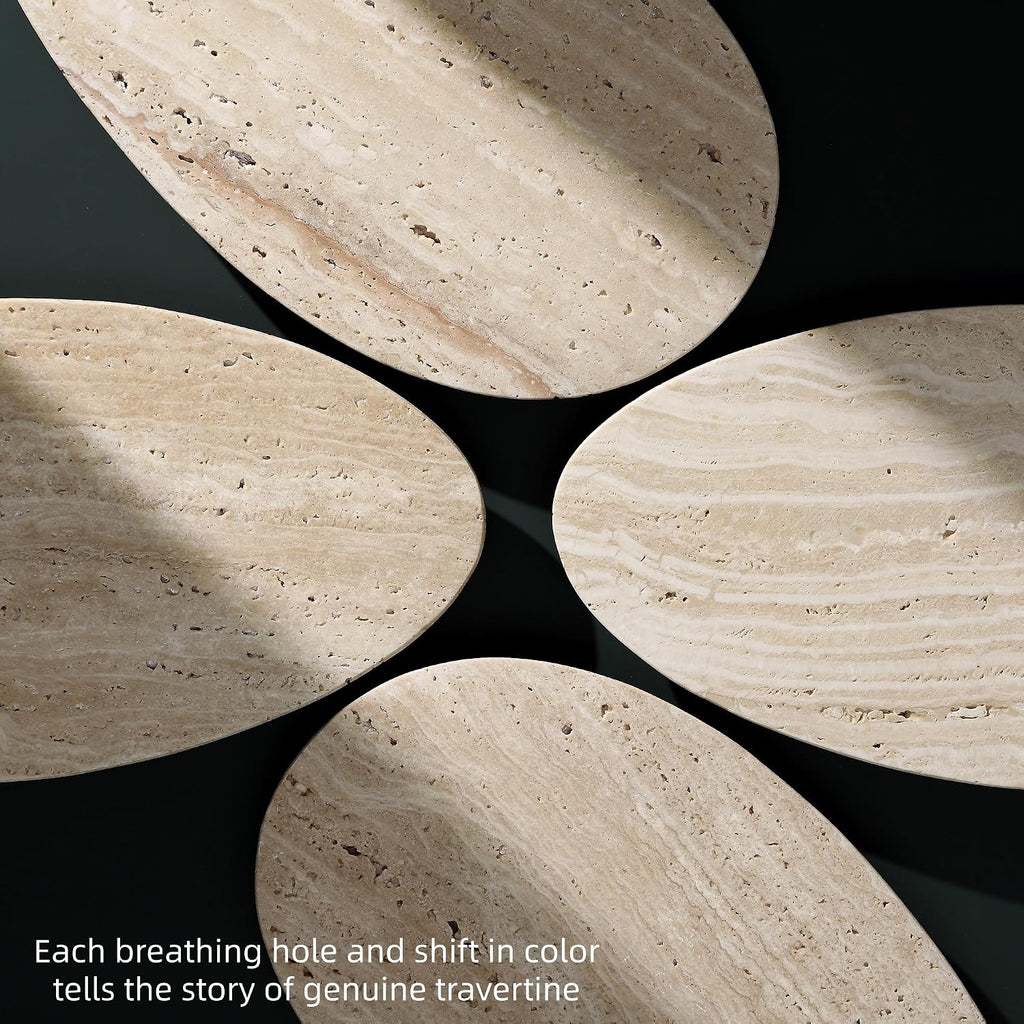 Natural Travertine Tray for Jewelry & Candle Holder | Unique solid stone with natural veining & holes. Versatile catchall for bathroom, vanity, entryway, or coffee table.
