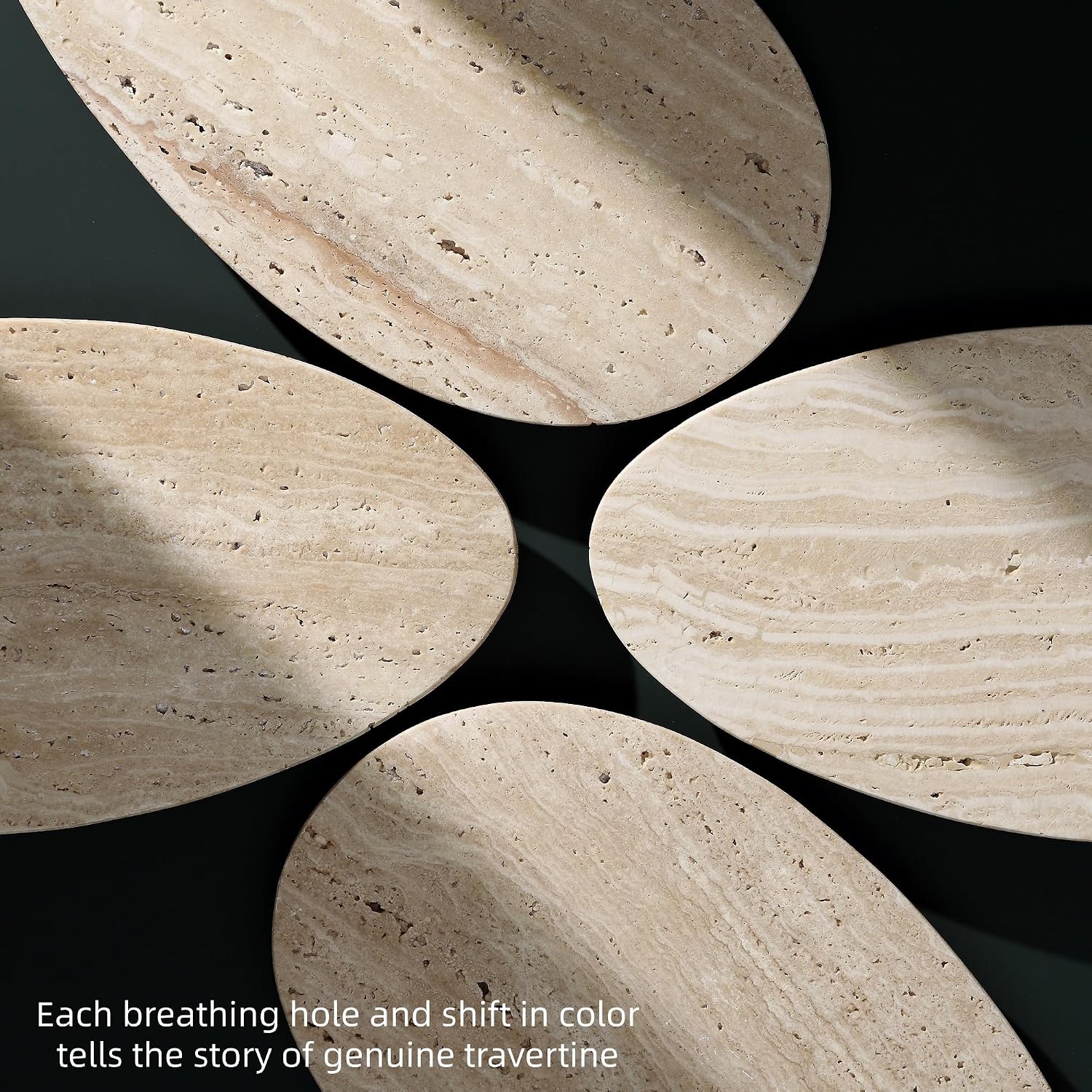 Natural Travertine Tray for Jewelry & Candle Holder | Unique solid stone with natural veining & holes. Versatile catchall for bathroom, vanity, entryway, or coffee table.
