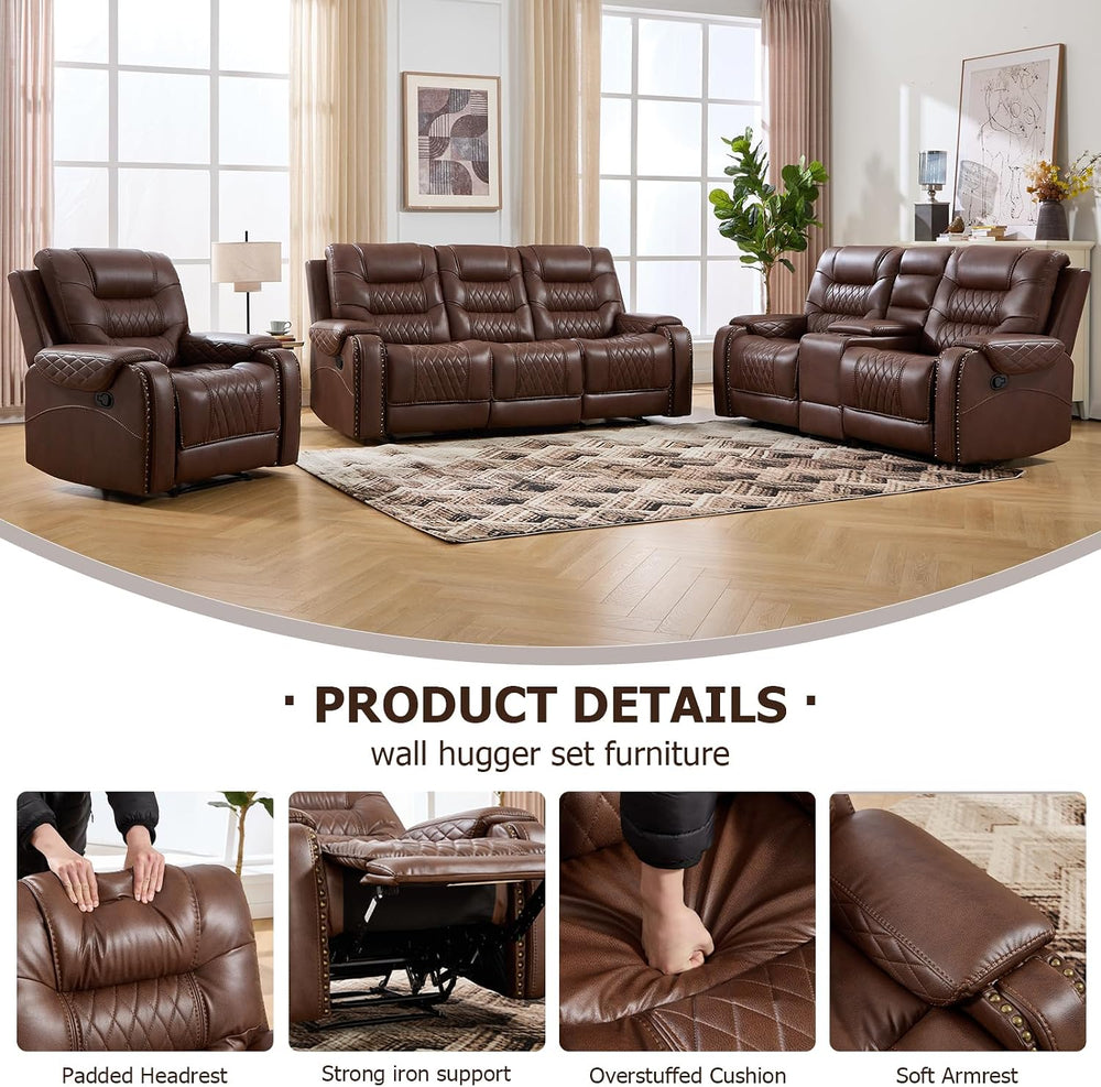 EBELLO 3PCS Faux Leather Recliner Sofa Furniture Set, Included Recliner Chair...