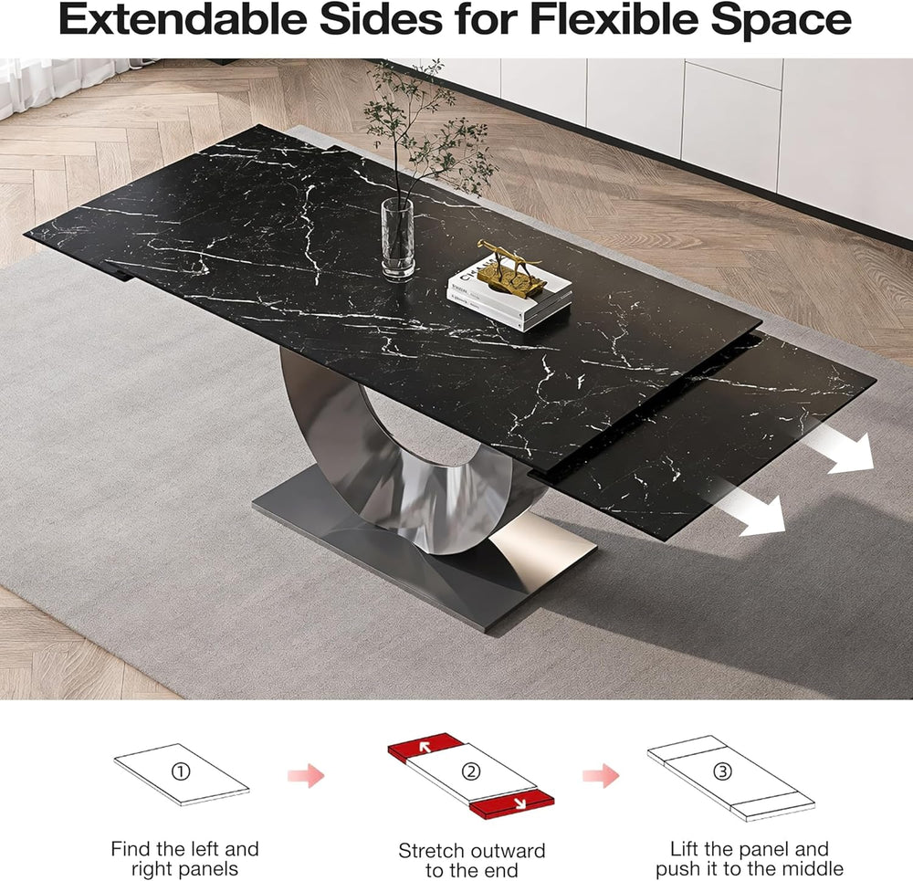 Modern Expandable Dining Table 62.99" to 94.48", 6-10" Marble ...