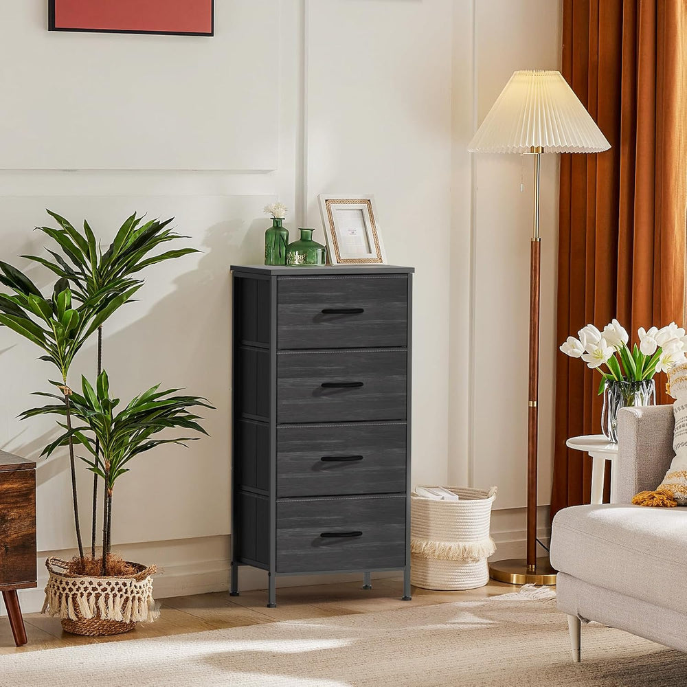 DUMOS Nightstand with 4 Drawers Bedside Table with Removable Fabric Bins Stur...