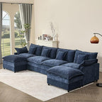 142.5" U Shaped Couch, Modular Sectional Sofa, 3-Seater Comfy Cloud Couch, Set of Modular Pieces with Movable Ottoman, Deep Seat Couches for Living Room, Chenille, Navy