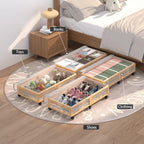 Under Bed Storage Containers with Wheels, Larger Bamboo Wood Under Furniture Storage Containers with Dust Bags，Rolling for Shoes Clothes