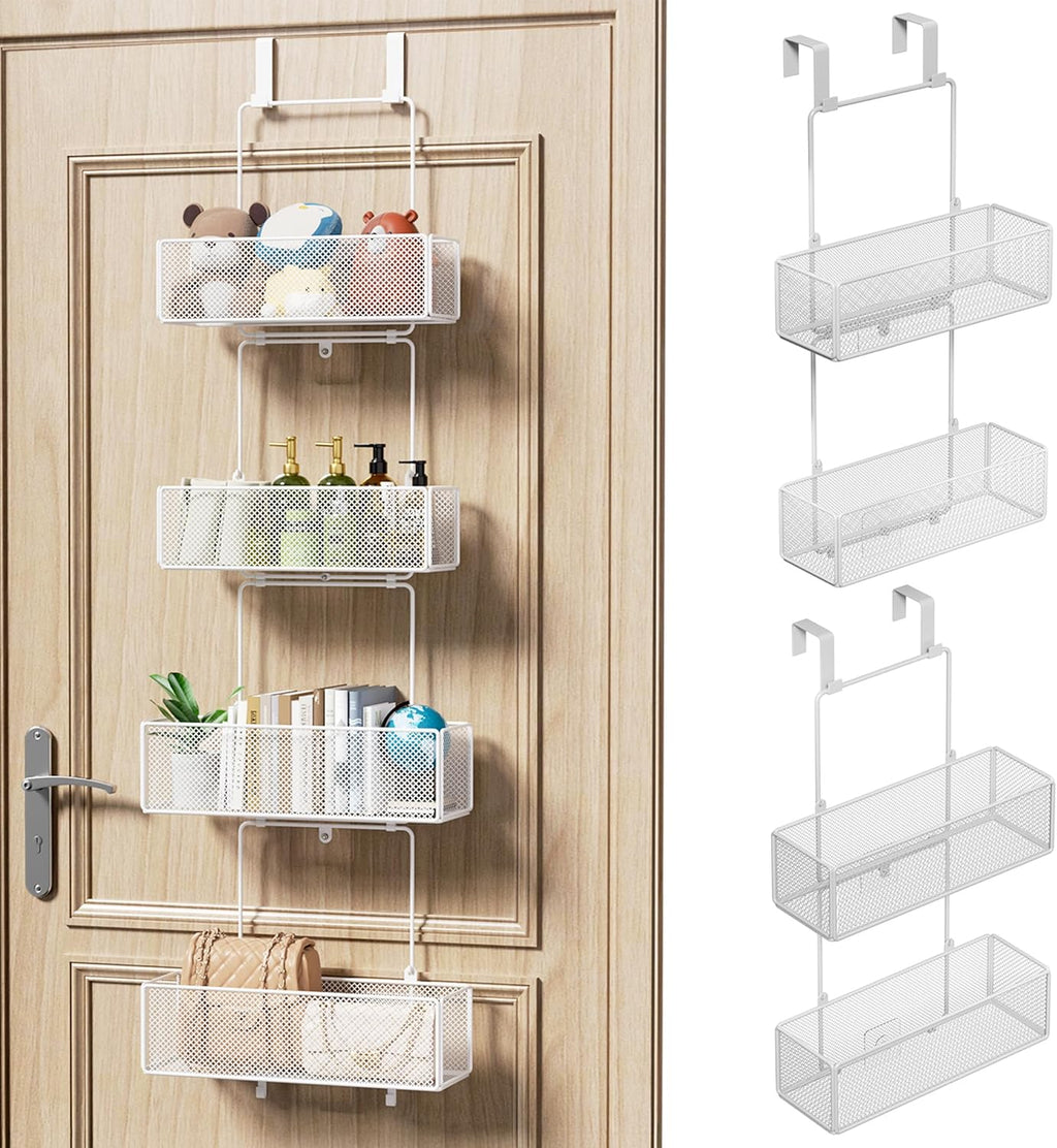 HapiRm Over Door Organizer Storage - Separable Door Organizer Hanging with 4 Metal Large Capacity Baskets for Bathroom Bedroom Kitchen Pantry Closet (White)