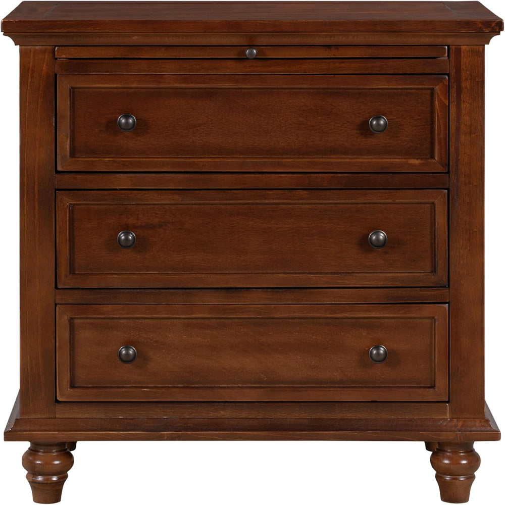 3-Drawer Storage Wood Cabinet, End Table Set of Two with Pull Out Tray,Nights...