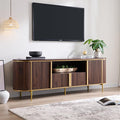 OKD Luxury 70" Fluted TV Stand, Modern Chic Entertainment Center for TVs Up to 80 inches, TV Console with Faux Marble Top, Curved Profile Design, Media Console for Living Room, (Dark Walnut)