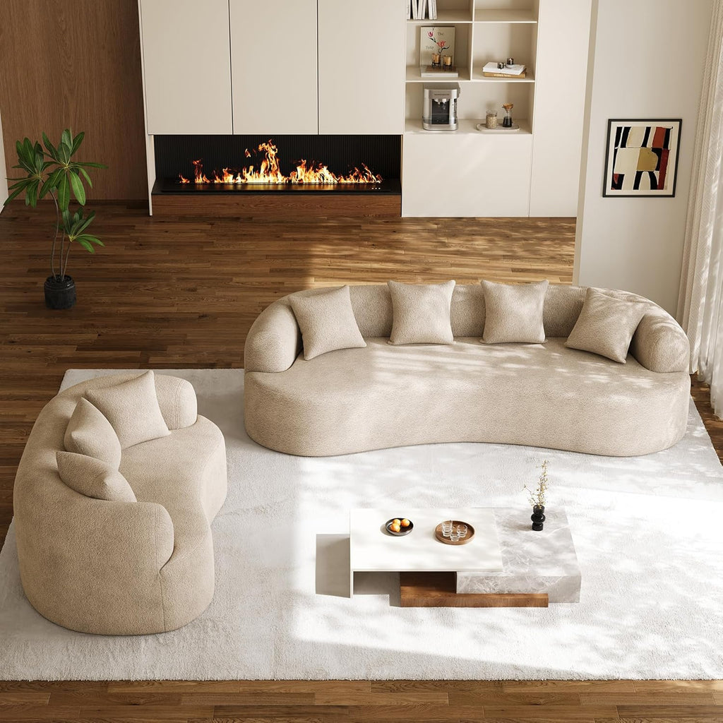 DAMAIFROM 68.5" Loveseat Sofa for Living Room, Modern Luxury Plush Chenille Extra Deep Seat Curved Cloud Floor Couch with 3 Throw Pillows for Small Spaces, No Assembly Needed, Light Brown