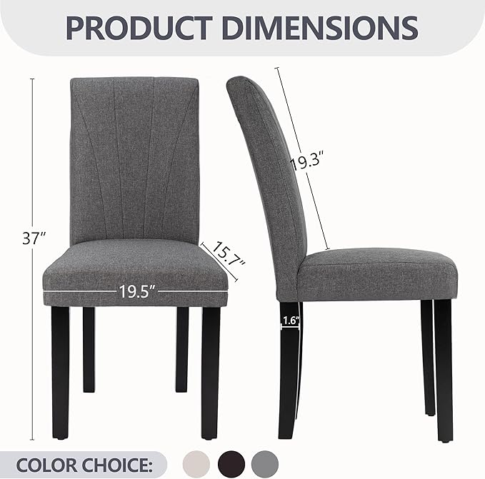 VECELO Upholstered Dining Chairs Set of 2, Modern Fabric and High Back & Solid Wood Legs, Parsons for Kitchen/Living Room- Dark Gray
