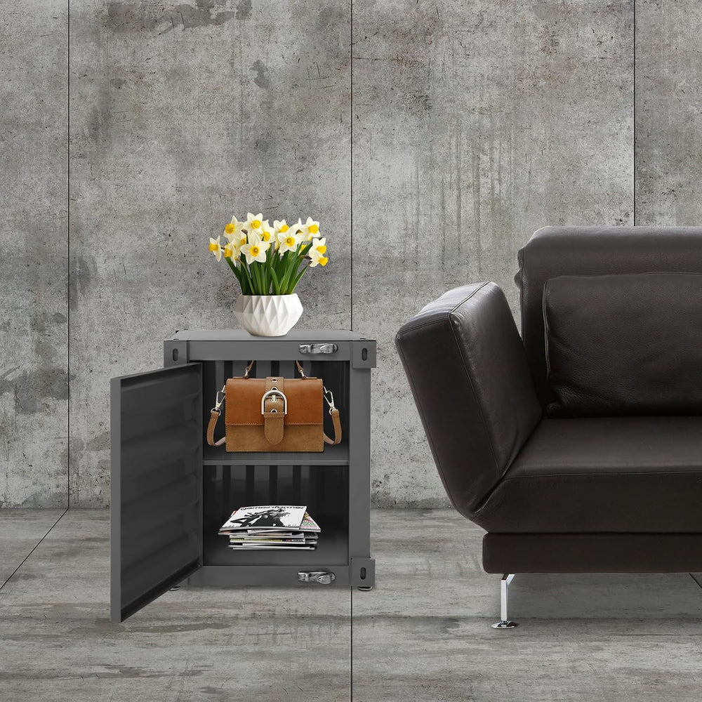 Side Table, Industrial Metal End Table Shipping Container Style,Wrought Iron ...