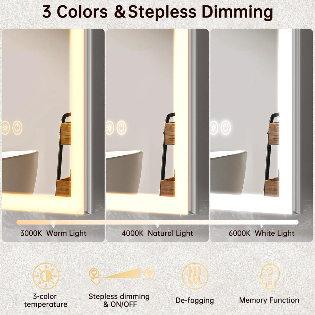 60"x32" Medicine Cabinet Mirror, LED Lighted Medicine Cabinet with Electrical Outlet＆USB, Anti-Fog, 3 Colors Temperature Stepless Dimmable, Aluminum Cabinet for Storage and Mordern Decor