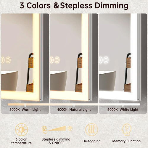 40"x32" Medicine Cabinet Mirror, LED Lighted Medicine Cabinet with Electrical Outlet＆USB, Anti-Fog, 3 Colors Temperature Stepless Dimmable, Aluminum Cabinet for Storage and Mordern Decor