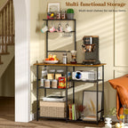 3IngSeagulls Baker's Rack for Kitchen with Storage, Microwave Stand with Adjustable Shelves and 10 S Hooks, 6-Tier Coffee Bar Station, Kitchen Shelves for Spices, Pots, Rustic Brown