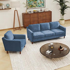 Kingfun Living Room Furniture Sets, 3 Seater Couch and Armchair, Mid Century Modern Sofa Set, Chenille Couch with Solid Wood Frame for Living Room & Bedroom, Light Blue
