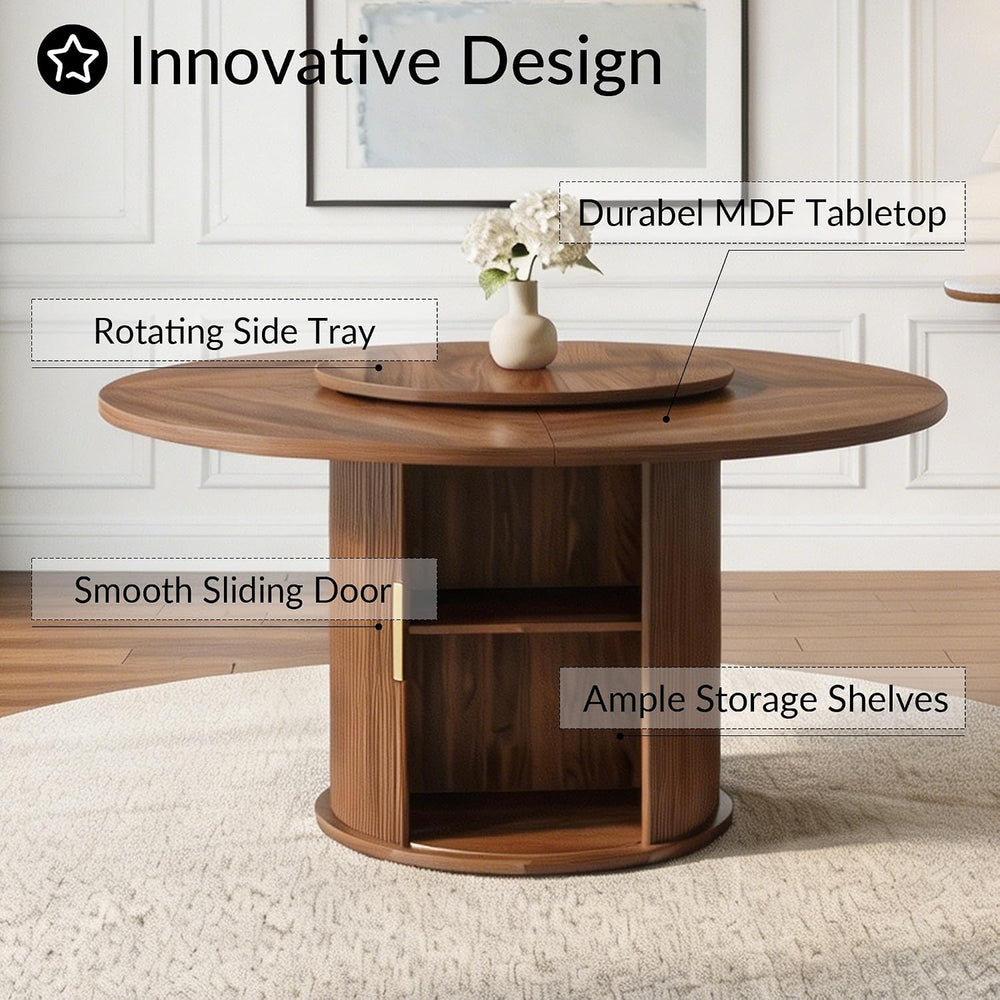 55.1 Inch Round Dining Table for 4-6, Modern Kitchen Table with Storage, Circ...