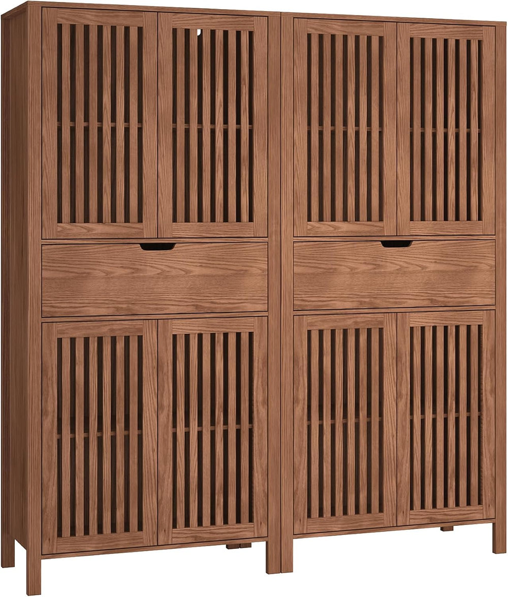 Set of 2 Pantry Cabinet, 69" Tall Freestanding Storage Cabinet with Louv...
