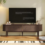 LINSY 70" Fluted TV Stand, Modern Entertainment Center for TVs Up to 80 inches, TV Console with Sliding Doors, Curved Profile Design, Media Console for Living Room, Walnut