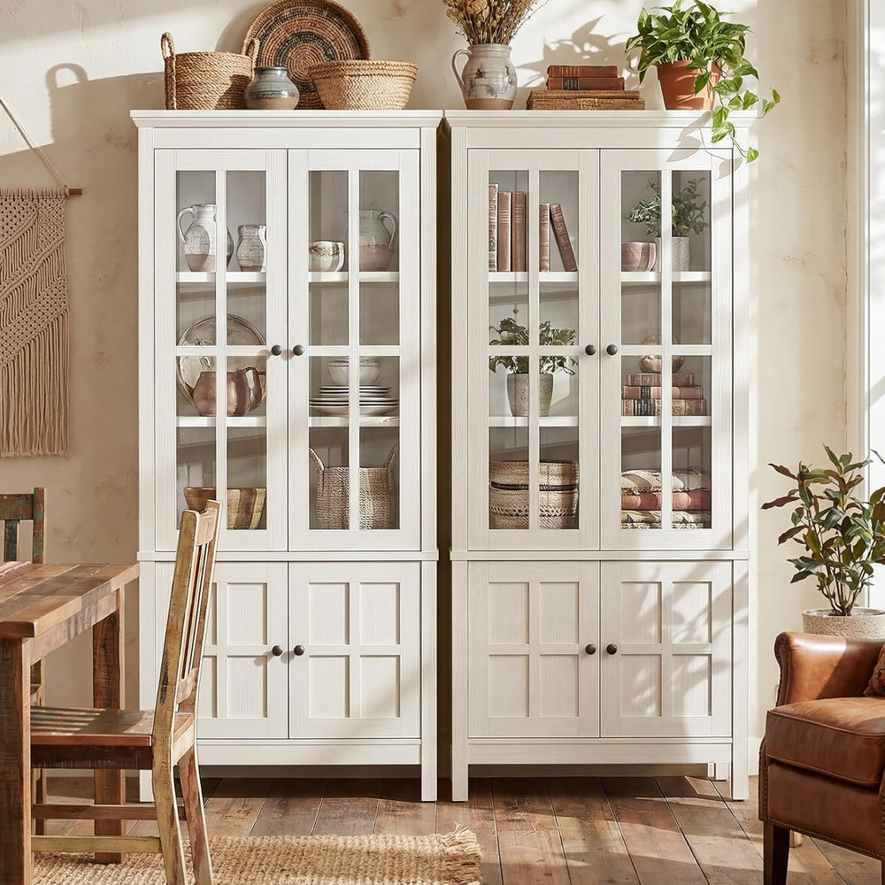 63" Kitchen Pantry Cabinet with Glass Doors & Hidden Storage, Farmho...