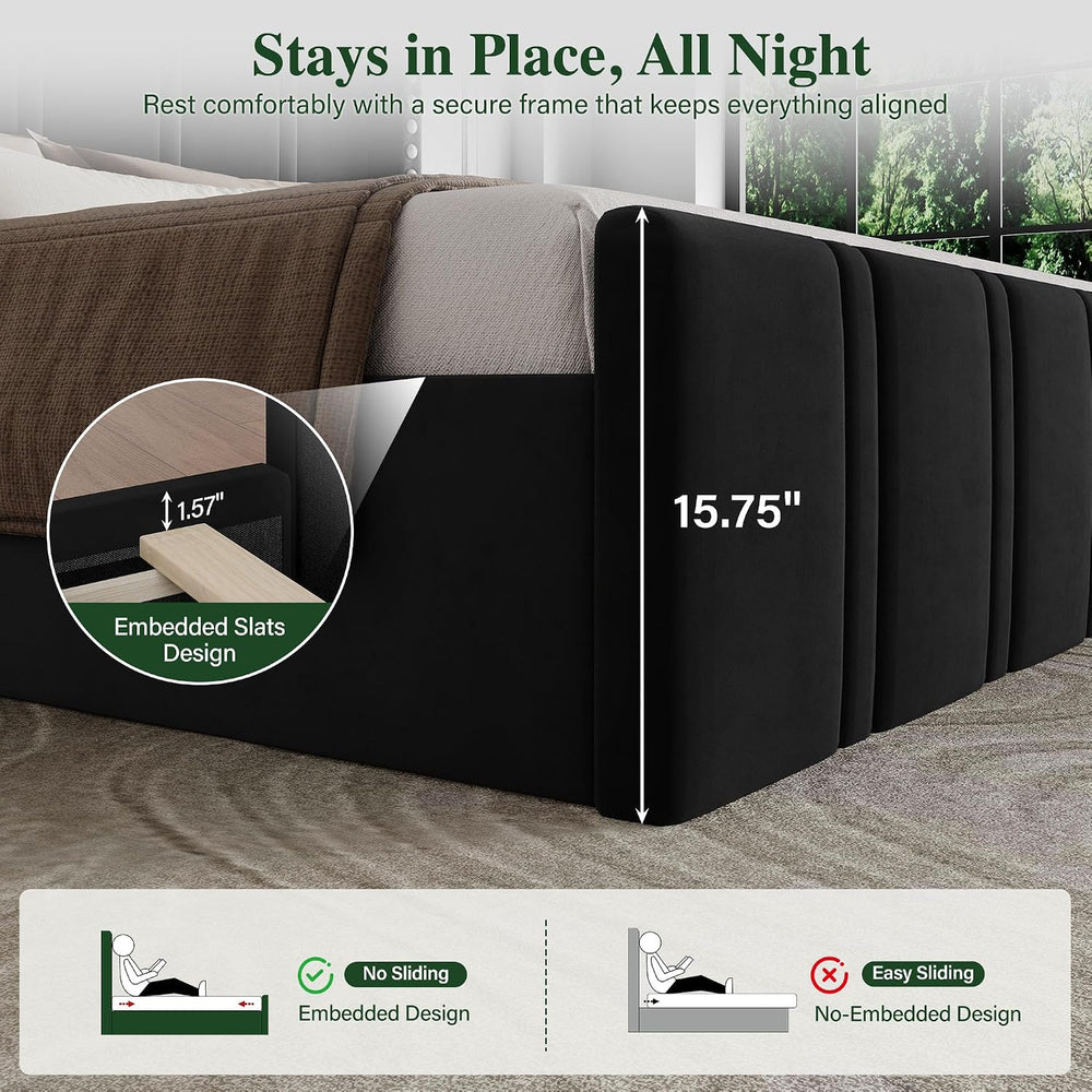 65.75" Tall King Size Bed Frame and Headboard, Black