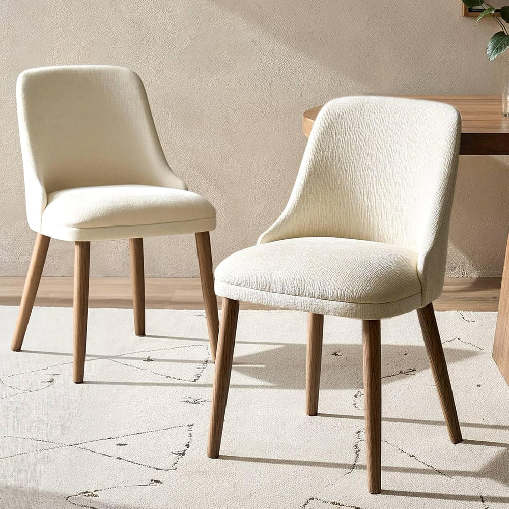 HULALA HOME Dining Chairs Set of 2, Ivory Fabric Upholstered Dining Room Chai...
