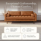 Poly & Bark Napa Leather Couch - 88.5-Inch Office Sofa with 2 Bolsters - Full-Grain Leather Sofa for Living Room with Feather-Down Topper - Living Room Couch - Vintage Italian Leather in Cognac Tan