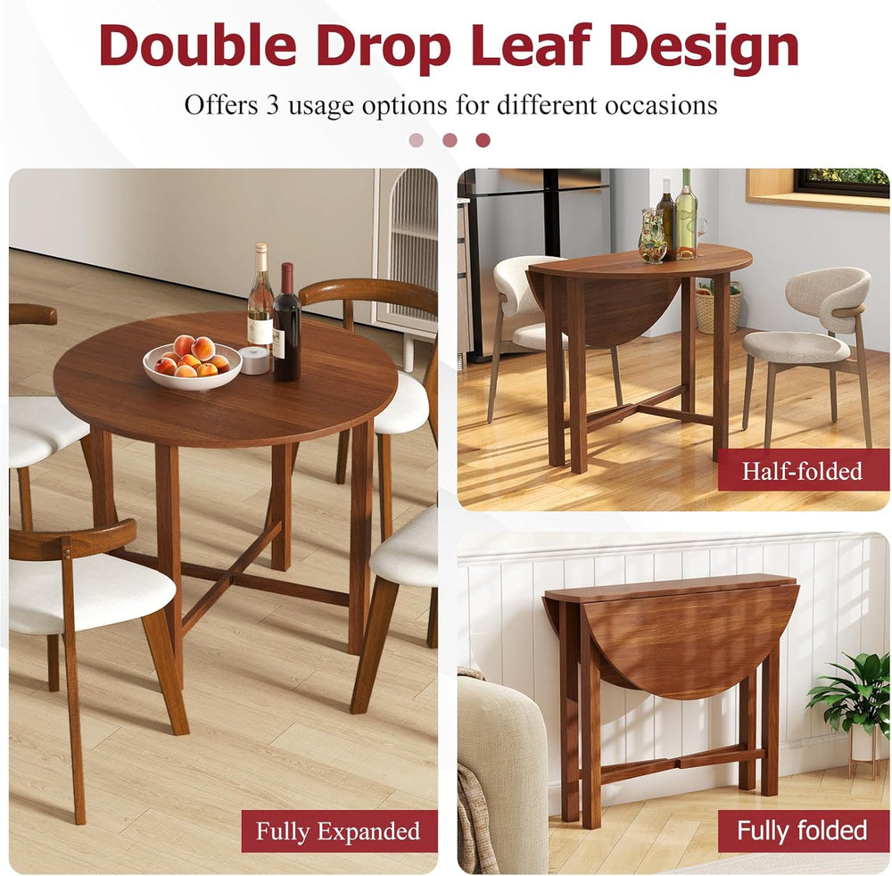 Tangkula 36" Foldable Round Dining Table, Kitchen Table w/Solid Rubber W...