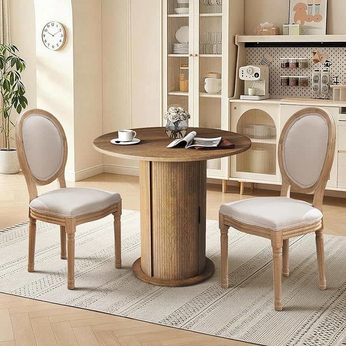 SoarFlash Kitchen Table and Chairs for 2, 31.5" Dining Table Set for 2 with Upholstered Chairs, 3 Piece Kitchen Table Set with Storage Shelf for Small Space, Apartment