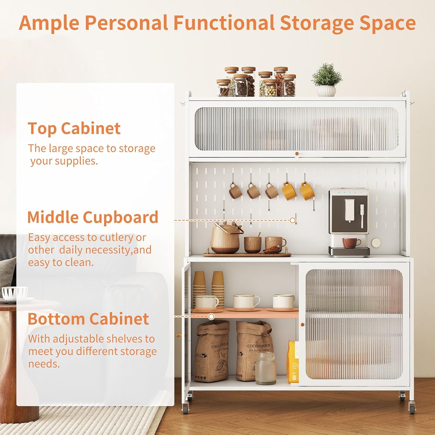 Pantries, Kitchen Pantry Cabinet, Tall Storage Cabinet with Glass Doors & Adjustable Shelves, Cabinet Cupboard for Kitchen, Living Room, Dinning Room