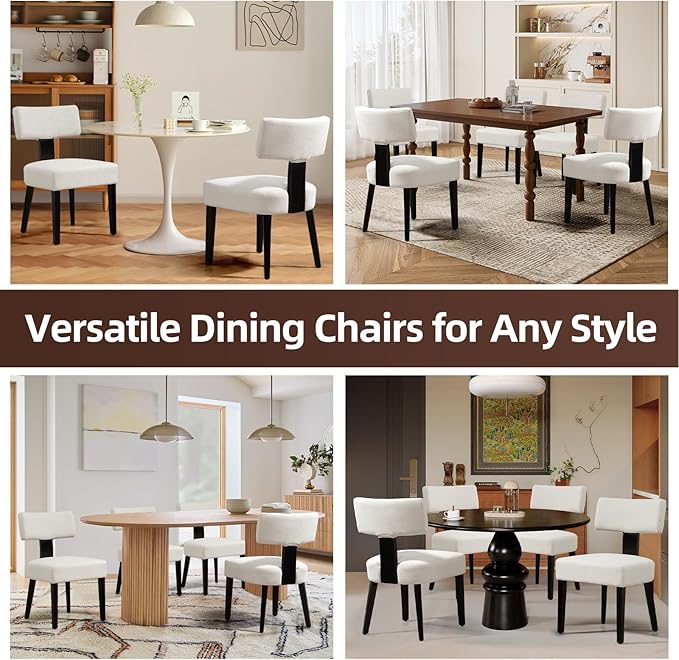 Dining Chairs Set of 8, Fabric Upholstered Wood Kitchen Chairs, Armless Linen Curved Backrest Accent Chair Farmhouse Modern Dining Chairs with Foot Pad for Kitchen/Living Room/Restaurant/Cafe-Beige