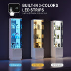 65"H Corner Display Cabinet with Glass Doors and Sensor Lights,lock,White | Lighted Glass Display Cabinet with 3-Tier Glass Shelves,Corner Curio Cabinet with 3 Color Lights for Collectibles