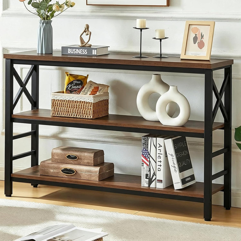 Hombazzar 3-Tier Sofa Table,Console Tables for Entryway,Brown 47" | Stab...