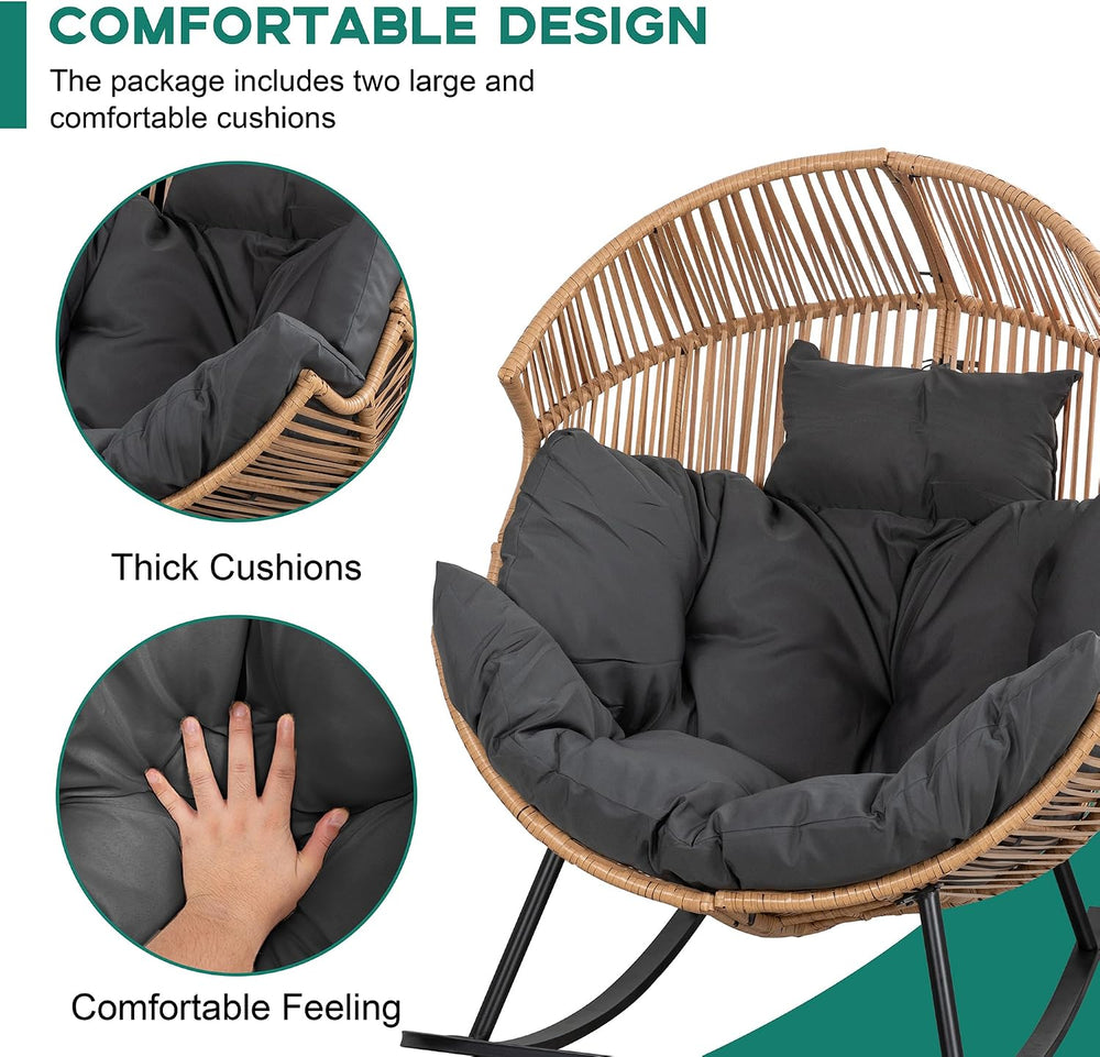 Shintenchi Wicker Egg Chair, Outdoor Indoor Rocking Chair, Large PE Rattan Ro...