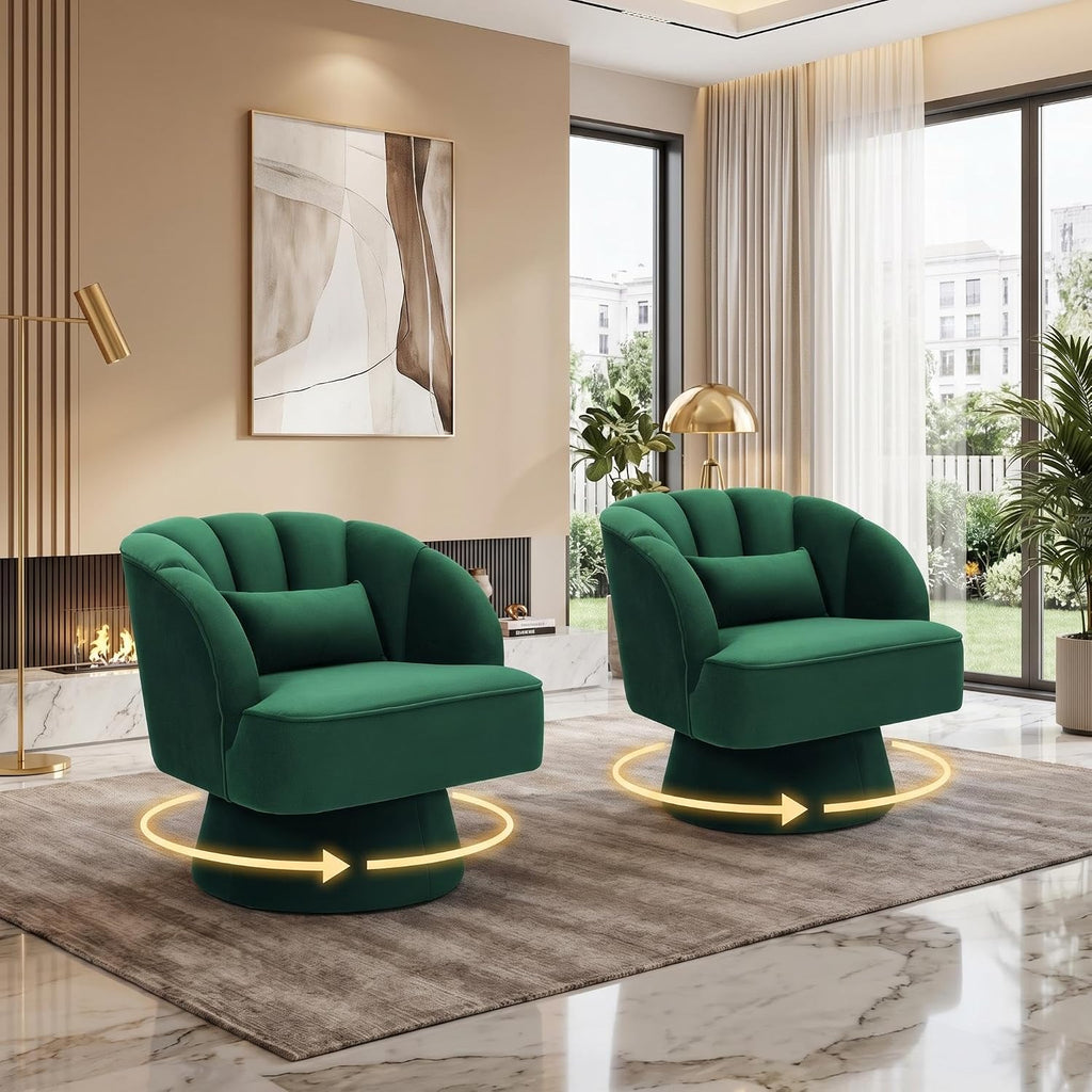 GarveeHome Modern 360° Swivel Velvet Barrel Accent Armchair – Striped Backrest & Plush Padding, Comfy Round Lounge Chair for Living Room, Bedroom, Reading Nook
