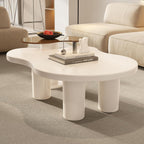 Modern Nesting Coffee Table Set of 2 Irregular Cloud Shape Cream White Center Table Space Saving eAccent Tables for Living Room Apartment Bedroom Office Minimalist Decor