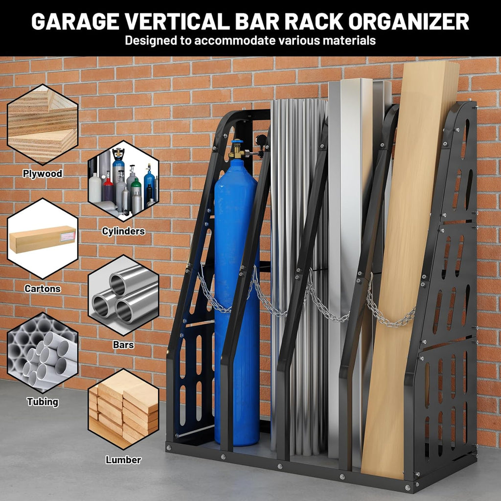 Vertical Bar Rack 1500 LB Capacity, 4 Bays Storage Rack 47" W x 24" D x 60" H, Long Parts Metal Rack, Lumber Conduit Pipe Storage Rack for Garage Storage, Black
