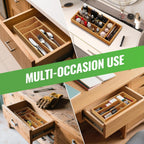 Small Silverware Organizer, Bamboo Kitchen Drawer Cutlery Organizer, Utensil Holder, Flatware Organizer Tray (6.7"x14.2"x1.6")