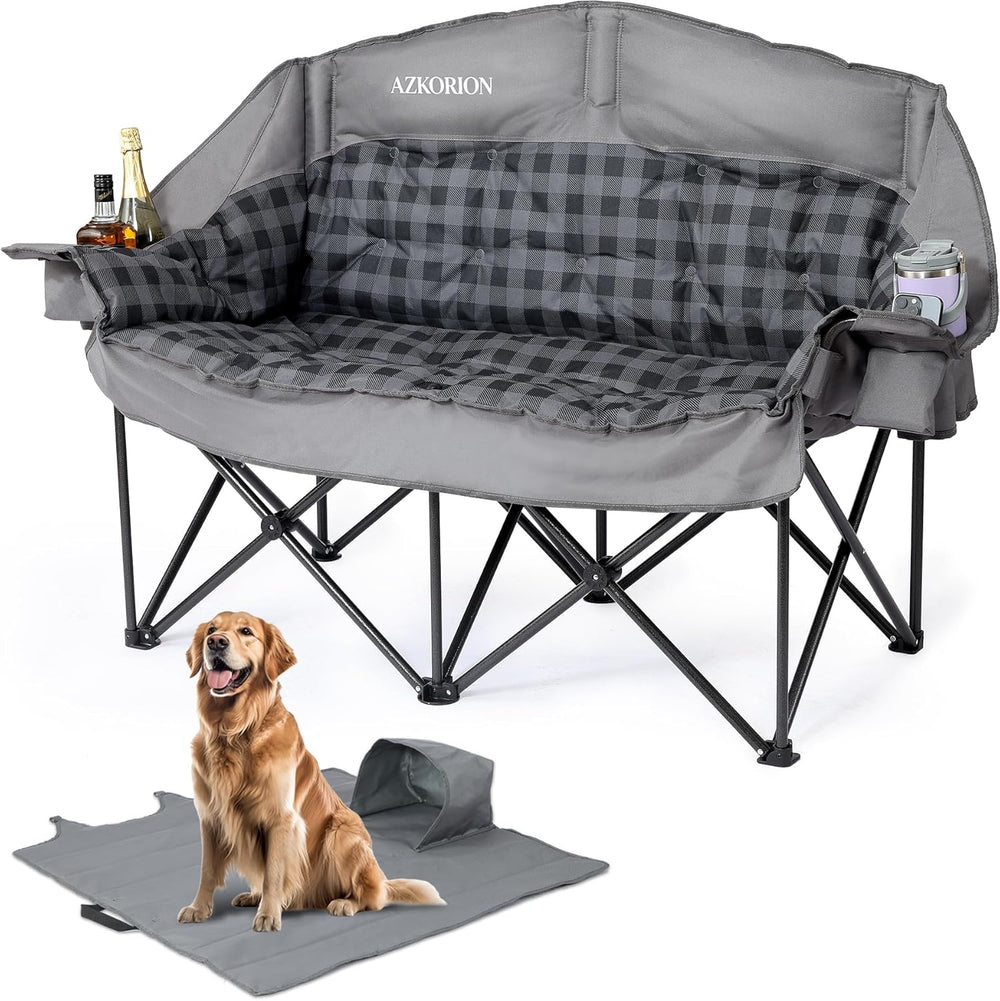 Oversized Double Camping Chair Heavy Duty Padded Double Folding Chair with Cu...