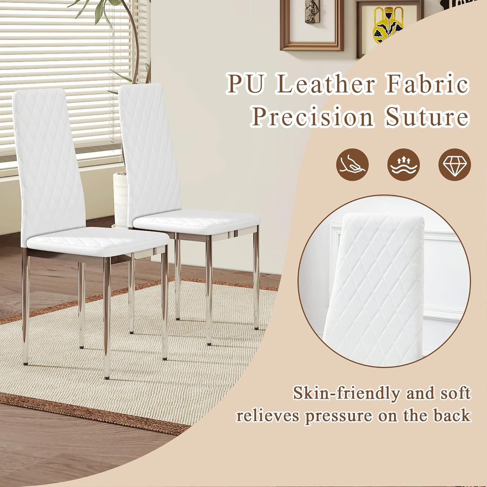 Modern Dining Chairs Set of 4, White PU Leather Kitchen Chairs, Upholstered H...