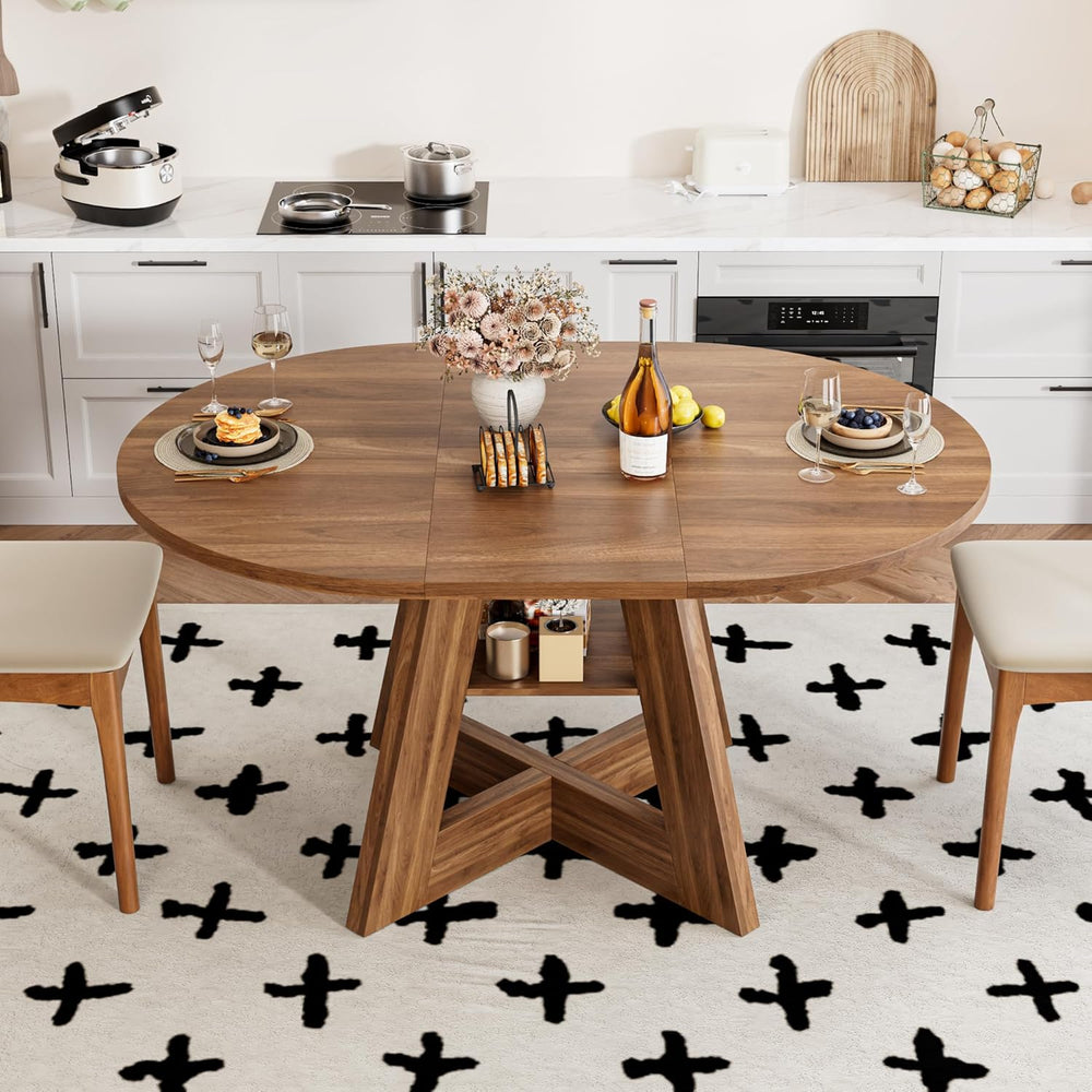 43.3in-59in Extendable Dining Table for 4-6, Round Kitchen Dining Room Table ...