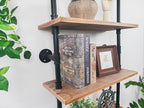 Industrial Ladder Pipe Shelves, Wall Mounted Rustic Bookshelf, Retro Metal Wood Bookcases (Weathered Brown, 6 Tier - 10" D x 24" W x 82.5" H)