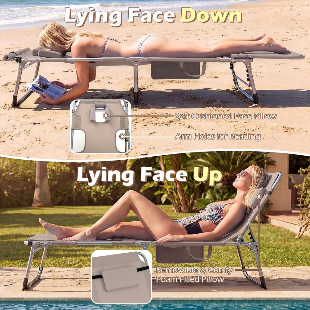 GYMAX Tanning Chair, 3 in 1 Sun Bathing Lounge Chairs with Face/Arm Holes &am...