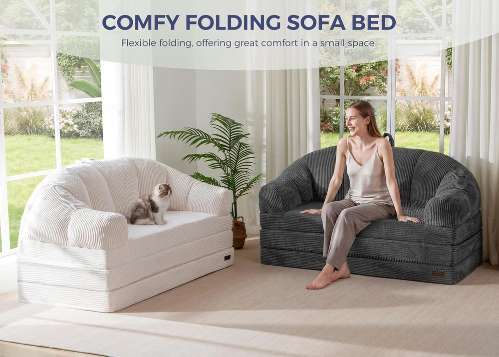 MAXYOYO Folding Sofa Bed with Backrest, Fold Out Couch with Handle | 2 in 1 C...