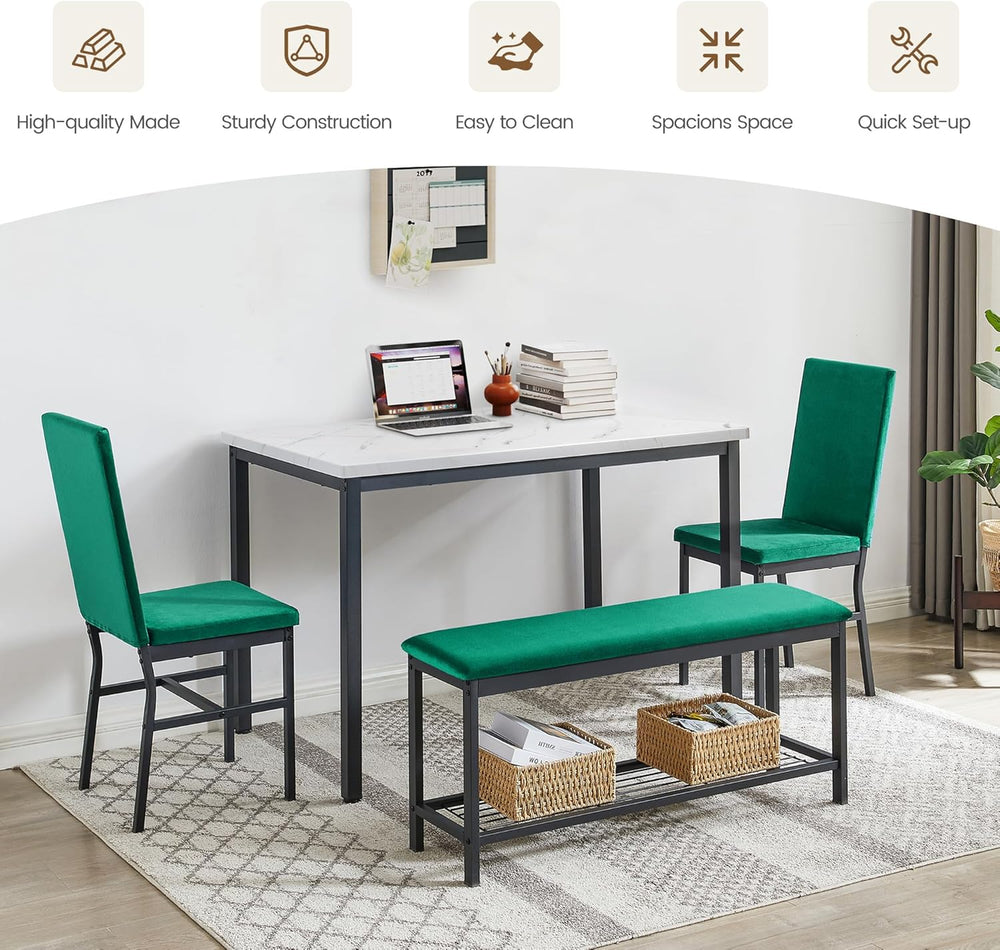 Dining Table Set for 4, 47.2" Faux Marble Kitchen Table Set with Upholst...
