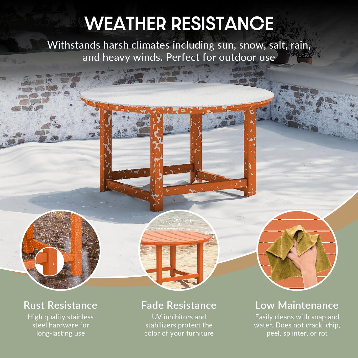 WestinTrends Malibu Low Outdoor HDPE Round Patio Coffee Table, Orange