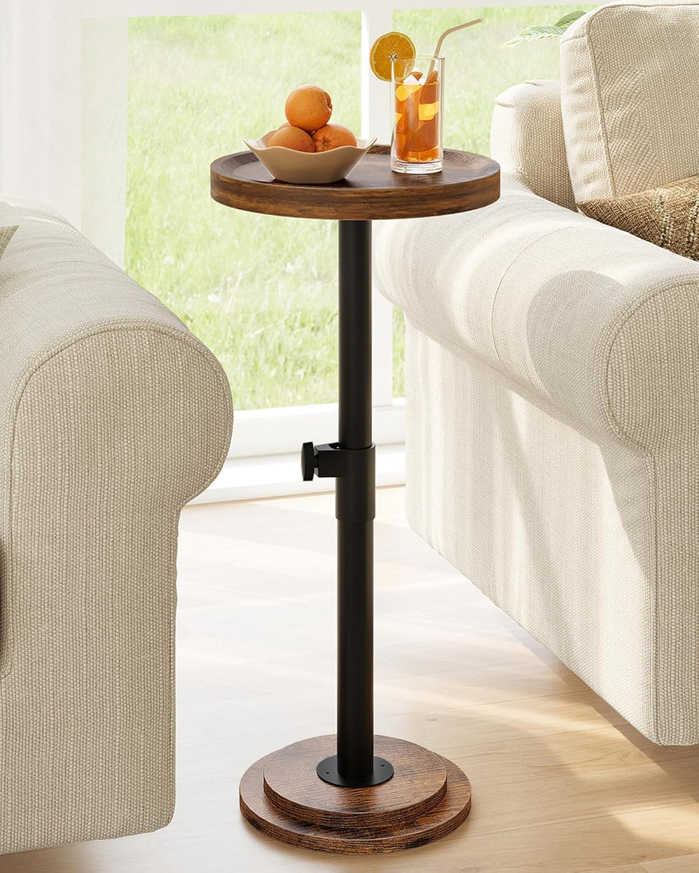 CHOEZON Height Adjustable Drink Table, Small Round Side Table, Pedestal Marti...