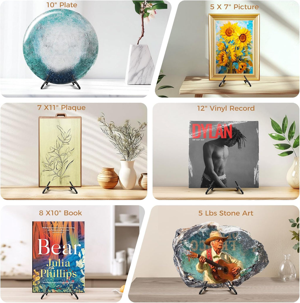 TR-LIFE Plate Stands for Display, 6.5 inch, 2 Pack, Metal Picture Holder Easel Stand for 6–12 in Plates, Frames and Books, up to 1.5 in Thick